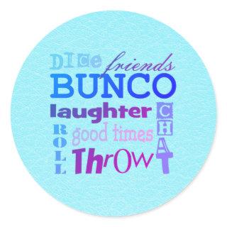 Cool Bunco Theme Dice Party Typography Classic Round Sticker