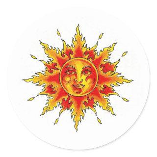 Cool cartoon tattoo symbol female Sun face Classic Round Sticker