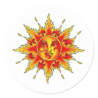 Cool cartoon tattoo symbol female Sun face Classic Round Sticker