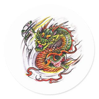 Cool cartoon tattoo symbol oriental Dragon Classic Round Sticker