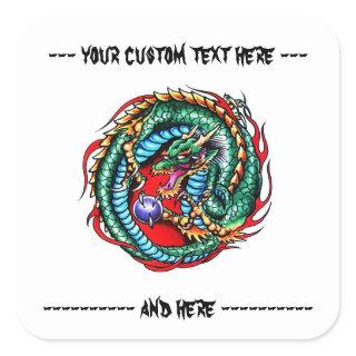 Cool cartoon tattoo symbol oriental dragon orb square sticker