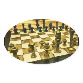 Cool Chess Board with Nuts and Bolts Oval Sticker