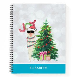 Cool Christmas Llama | Joy Typography Notebook