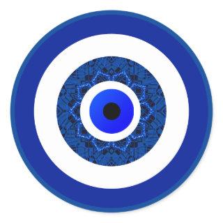 Cool Cobalt Blue Greek Mandala Nazar Evil Eye Classic Round Sticker