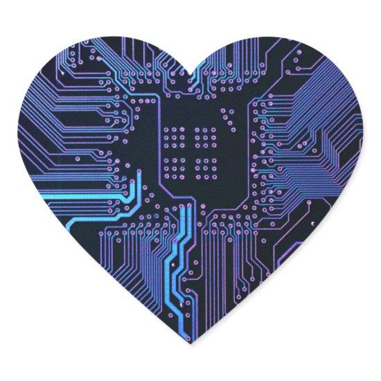 Cool Computer Circuit Board Blue Heart Sticker