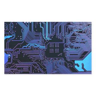 Cool Computer Circuit Board Blue Rectangular Sticker