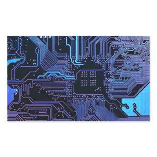 Cool Computer Circuit Board Blue Rectangular Sticker