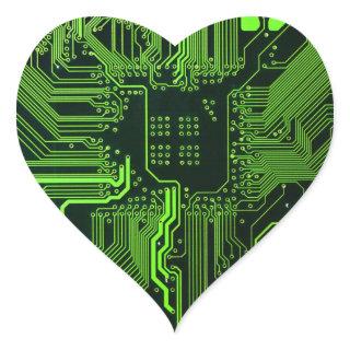 Cool Computer Circuit Board Green Heart Sticker