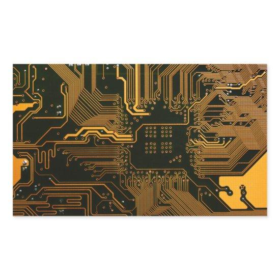 Cool Computer Circuit Board Orange Rectangular Sticker