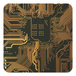 Cool Computer Circuit Board Orange Square Sticker