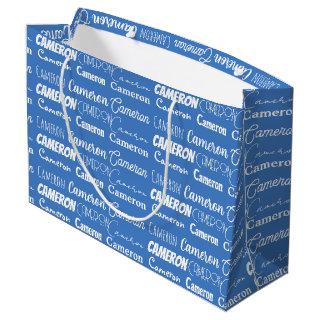 Cool Custom Blue Name Typography Boys Birthday Large Gift Bag