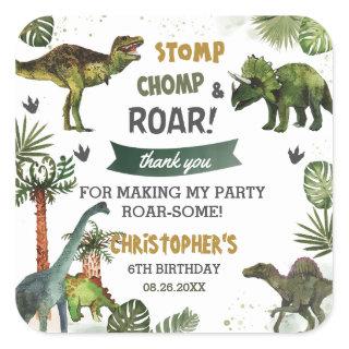 Cool Dinosaurs Jurassic Boy Birthday Party Favor  Square Sticker
