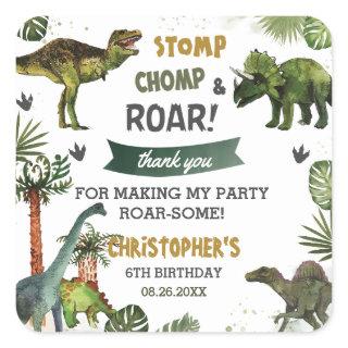 Cool Dinosaurs Jurassic Boy Birthday Party Favor  Square Sticker