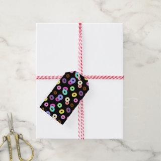 Cool fun colorful donuts pattern black gift tags