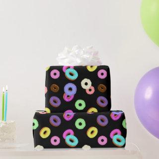 Cool fun colorful donuts pattern black