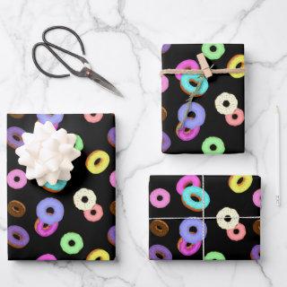 Cool fun colorful donuts pattern black  sheets