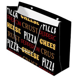 Cool fun pizza pepperoni cheese crust text pattern large gift bag