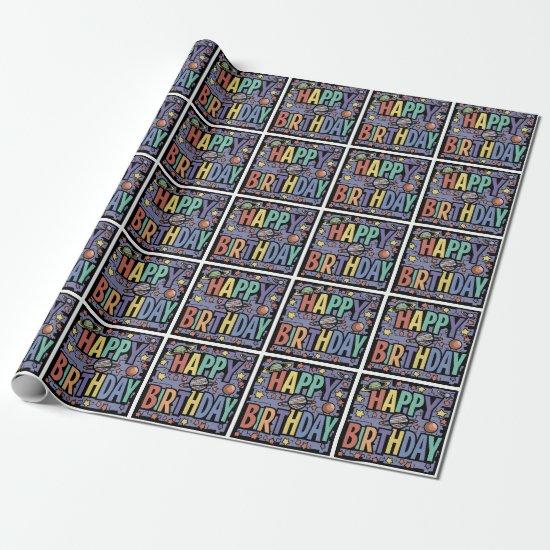 Cool Fun Planets and Stars Happy Birthday Abstract