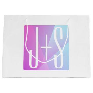 Cool Geometric Pink & Purple | Couples Initials Large Gift Bag