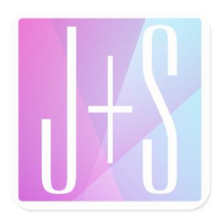 Cool Geometric Pink & Purple | Couples Initials Square Sticker