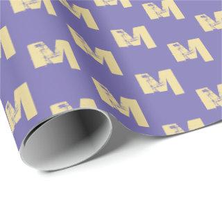 Cool Gold Paint Trail Monogram on Periwinkle