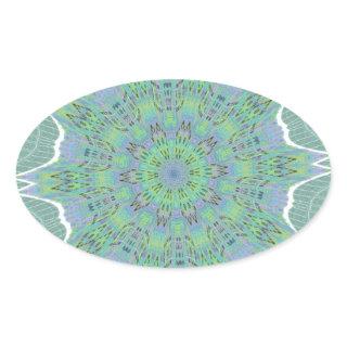 Cool Green Floral pattern Oval Sticker