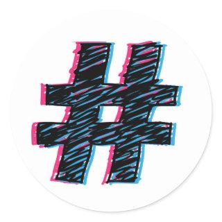 Cool Hand Drawn 3D Effect Hashtag Symbol Classic Round Sticker