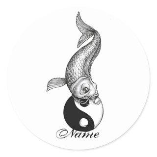 Cool Japanese Black White Koi Fish Yin Yang Classic Round Sticker