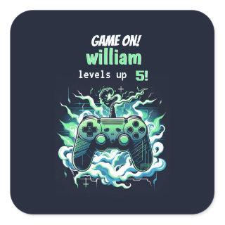 cool kids gaming level up 5th birthday square sticker