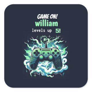 cool kids gaming level up 5th birthday square sticker