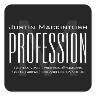 Cool Large Modern Initial | Black & White Square Square Sticker