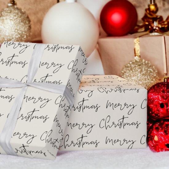 Cool Merry Christmas script font beige pattern