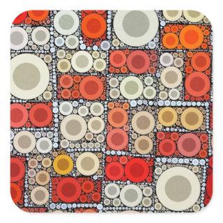 Cool Modern Circle Orange Red Mosaic Tile Square Sticker