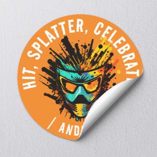 Cool Modern Orange Paintball Birthday Party Classic Round Sticker