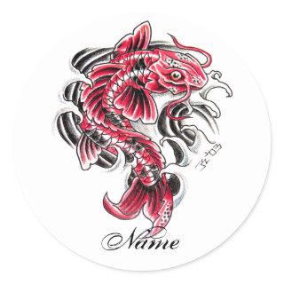 Cool Oriental Japanese Red Koi Carp Fish tattoo Classic Round Sticker