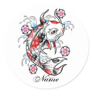 Cool Oriental Japanese White Koi Fish Carp tattoo Classic Round Sticker