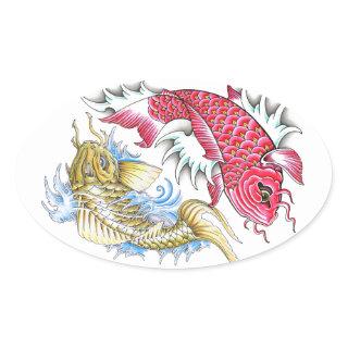 Cool Oriental Koi Fish Red Gold Yin Yang tattoo Oval Sticker