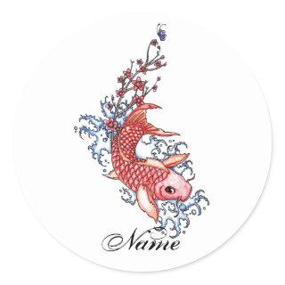 Cool Oriental Red Koi Carp Fish flowers tattoo Classic Round Sticker