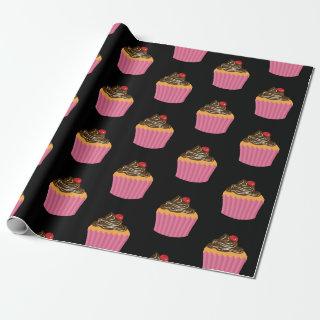 Cool Pink Cupcake Pattern On Black