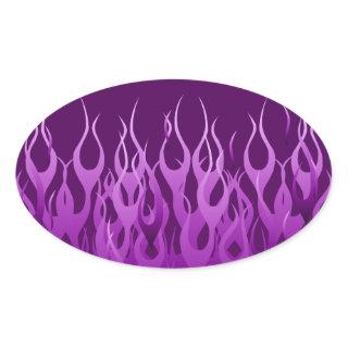 Cool Purple Racing Flames Pin Stripes Oval Sticker
