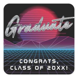 Cool Retro 80's Synthwave New Wave Grad Party Square Sticker