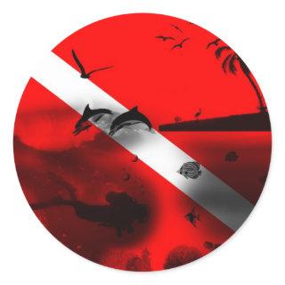 Cool Scuba Diver Flag Classic Round Sticker