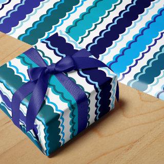 Cool Shades of Blue Scalloped Stripe Pattern