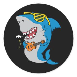 Cool shark playing guitar classic round sticker