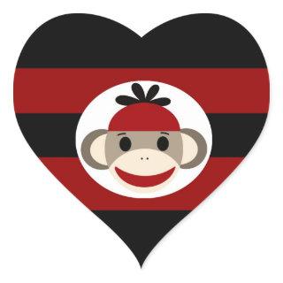 Cool Sock Monkey Beanie Hat Red Black Stripes Heart Sticker