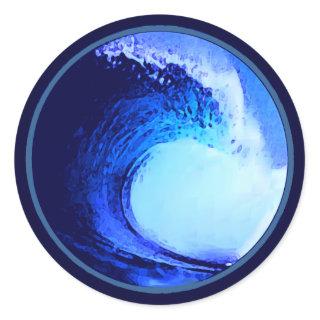 cool surf style blue wave classic round sticker