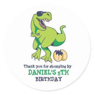 Cool T-Rex Dinosaur Egg Kids Boys Birthday Party Classic Round Sticker