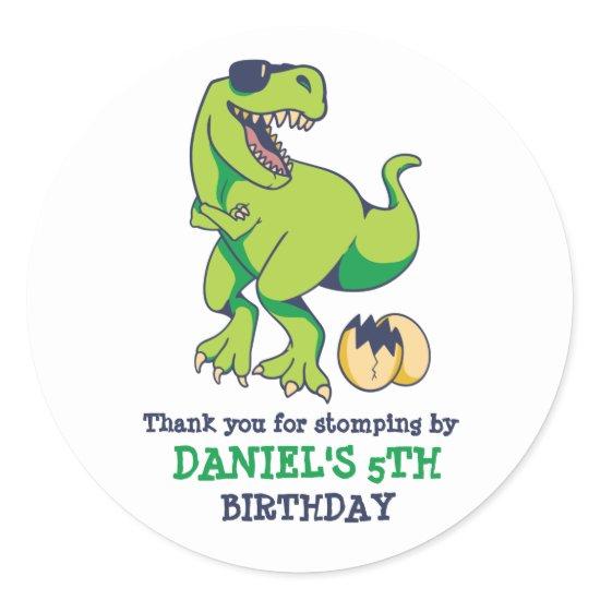 Cool T-Rex Dinosaur Egg Kids Boys Birthday Party Classic Round Sticker