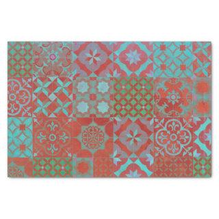 Cool, trendy Aegean tiles in red and blue Tissue Paper