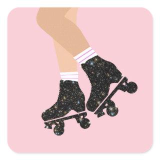 Cool Universe Roller Skates Derby Skater Pink Square Sticker
